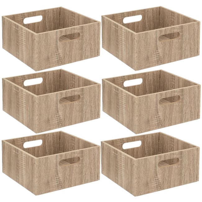 Lot de 6 boîtes de rangement carrées petite hauteur MIX'N MODUL Couleur beige <span itemprop=