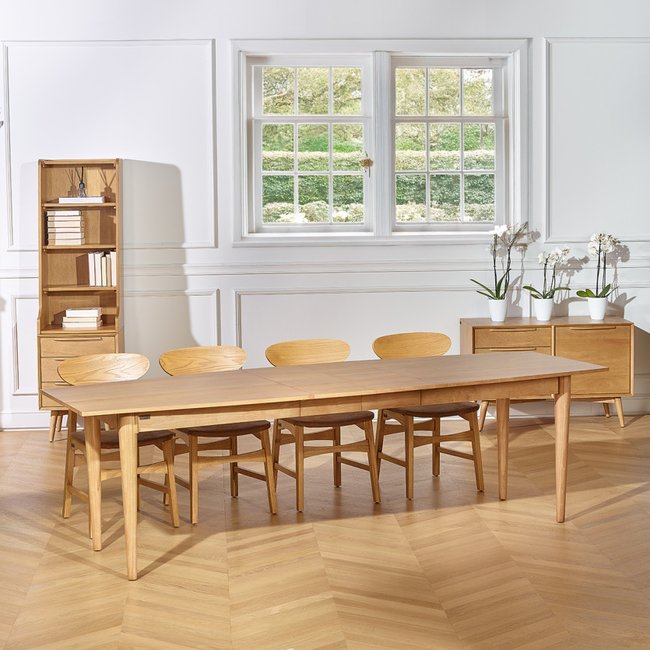 Table rectangulaire en hévéa 2 rallonges 8/10 couverts CHRISTOPHE Couleur teinte claire <span itemprop=