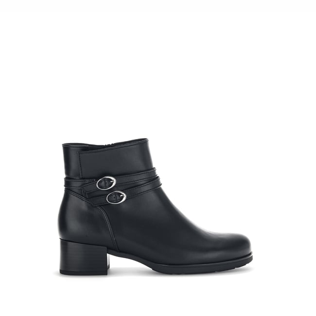 Bottines en cuir à talon bloc noir lisse <span itemprop=