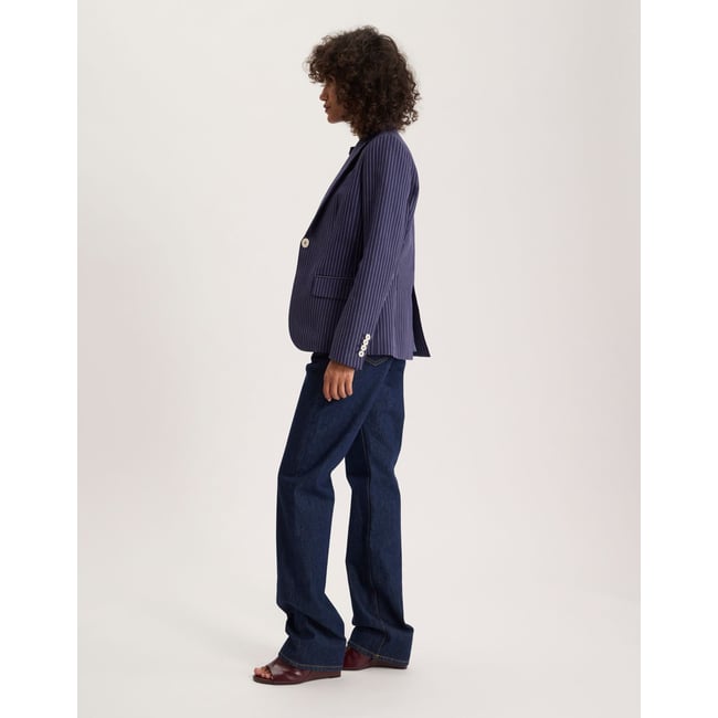 Veste Nicoletta en lin bleu marine <span itemprop=