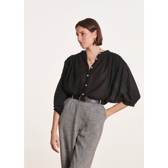 Chemisier en voile de coton fluide noir <span itemprop=