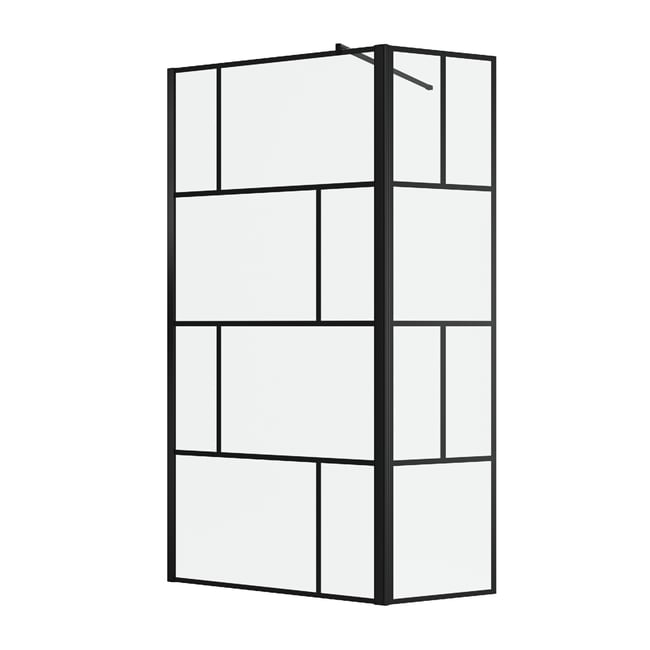 Paroi de douche sérigraphiée avec volet pivotant en verre trempé anticalcaire noir <span itemprop=