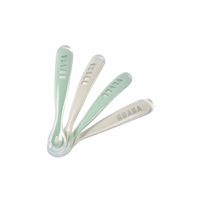 Lot de 4 cuillères 1er âge silicone 913553 gris/vert <span itemprop=