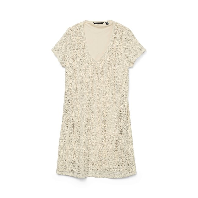 Платье короткое с вышивкой экрю VERO MODA