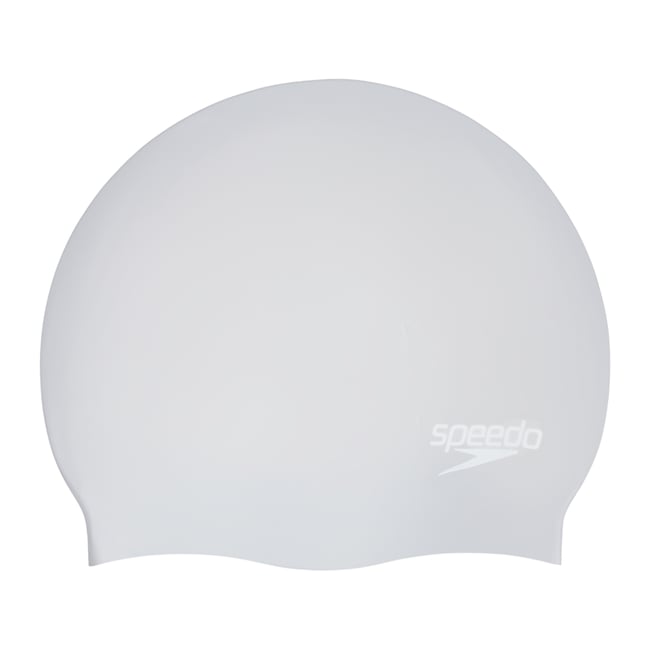 Bonnet de bain pour cheveux longs en silicone argenté / blanc <span itemprop=