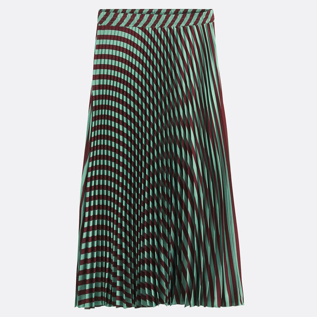 Jupe rayée plissée, longue  rayé vert/rouge <span itemprop=