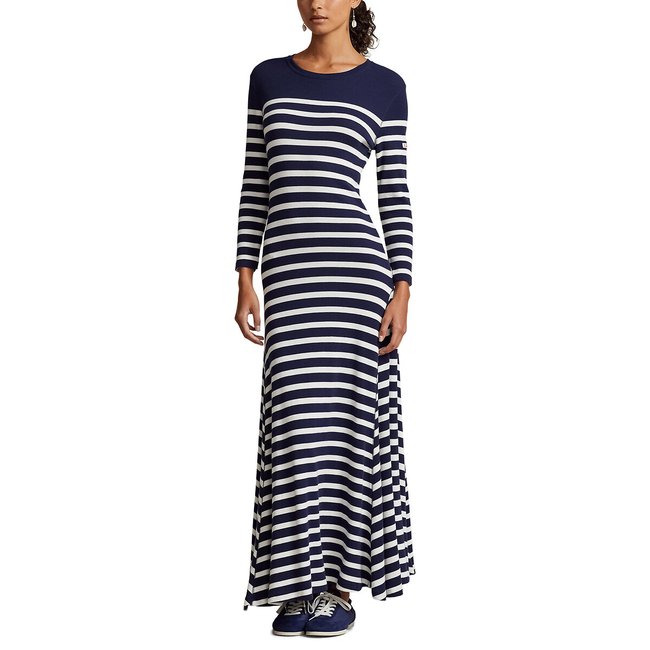 Robe rayee longue a manches longues Polo Ralph Lauren raye blanc marine La Redoute