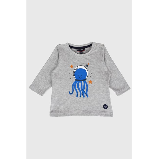 T-shirt manches longues en coton léger BABY gris chine clair <span itemprop=