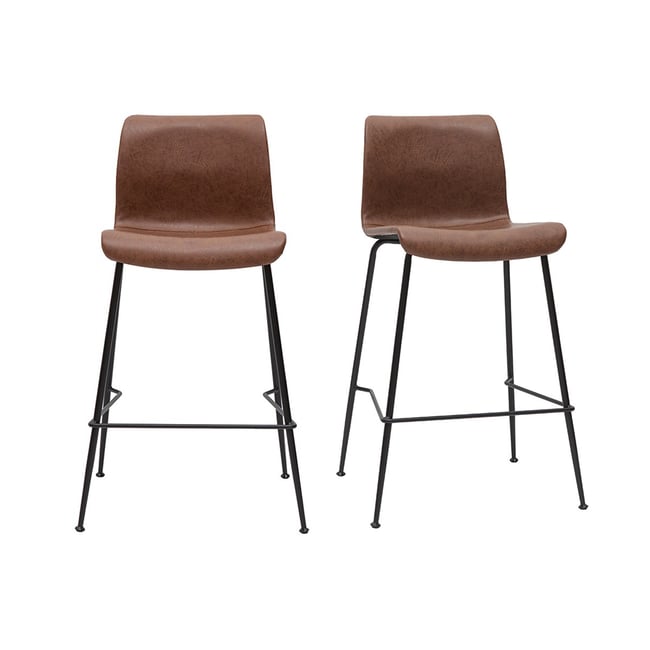 Tabourets de bar fixes pieds métal noir H65 cm (lot de 2) HAROLD Couleur marron <span itemprop=