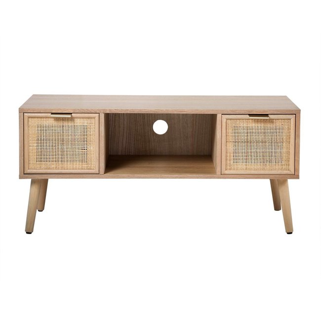 Meuble TV 2 Tiroirs Façades Rotin L100 cm - MIYA Couleur bois clair <span itemprop=