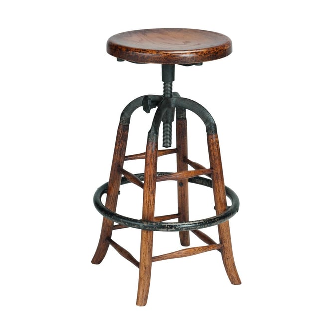Tabouret de bar en chêne massif et métal Couleur bois foncé <span itemprop=