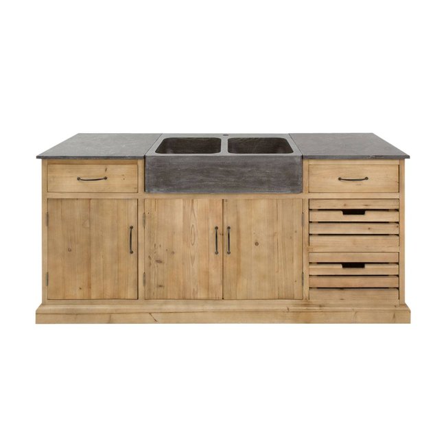 Meuble bas de cuisine en bois recyclé ROMAIN Couleur bois clair <span itemprop=