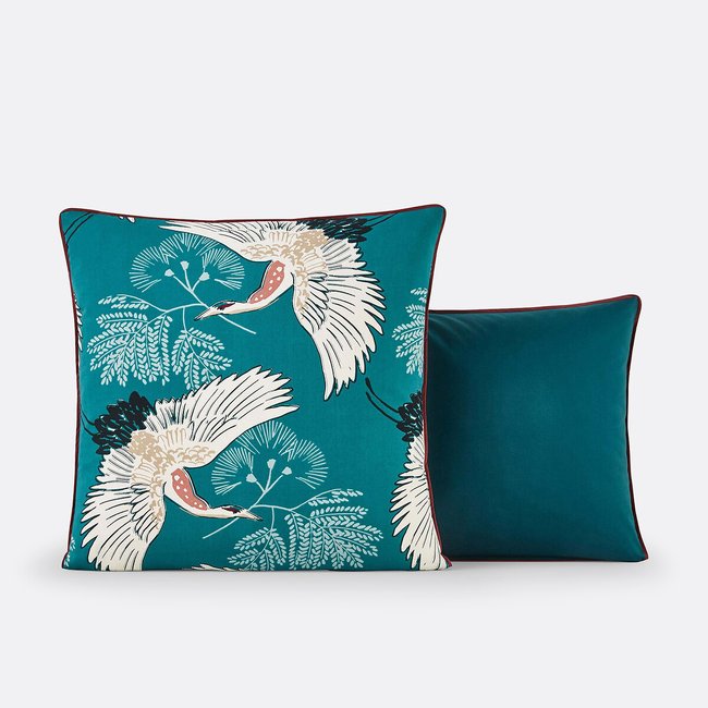 Taie d'oreiller percale de coton Grues Bleu imprimé canard <span itemprop=