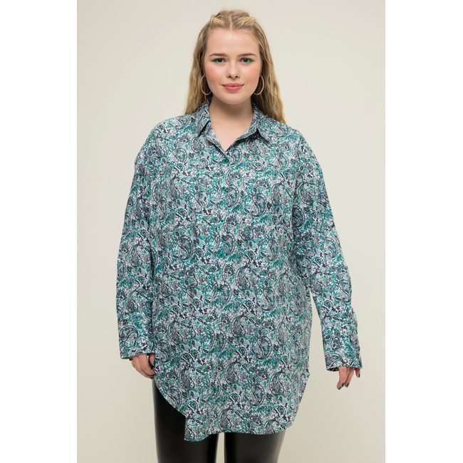 Chemisier, oversized, imprimé cachemire émeraude foncé <span itemprop=