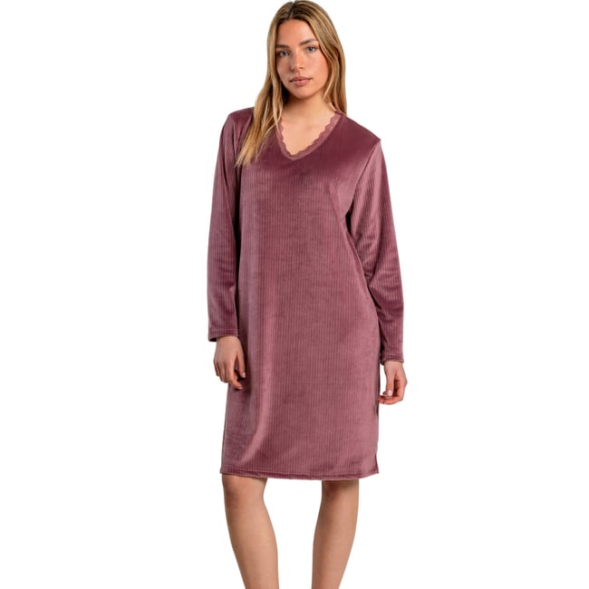 Chemise de nuit velours manches longues Night Garden rose <span itemprop=
