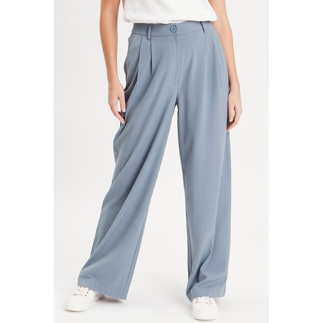 Pantalon large fluide pinces bleu gris <span itemprop=