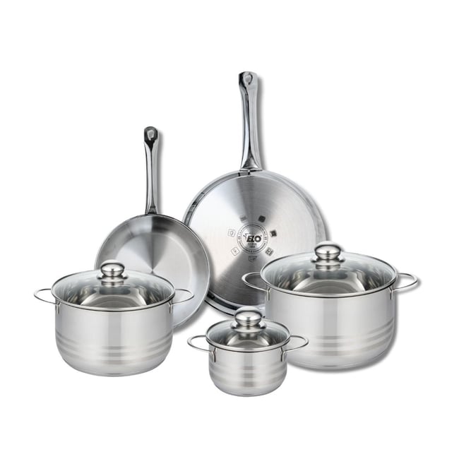 Batterie 2 poêles 24/28cm + 3 faitouts 14/20/24cm PROFI BRILLANT gris <span itemprop=