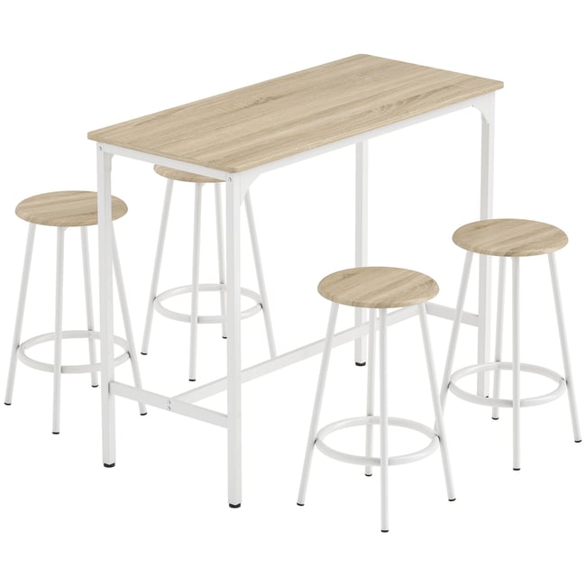 Ensemble de table de bar Métal Couleur effet bois naturel, blanc <span itemprop=