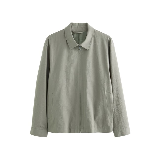 Veste chemise en seersucker vert sauge <span itemprop=