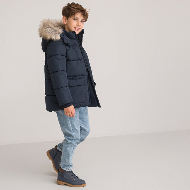 Padded puffer jacket with fur hood cheap