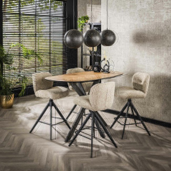 Table bar teck bords arrondis motif chevron 140 cm MAYA Couleur bois naturel <span itemprop=