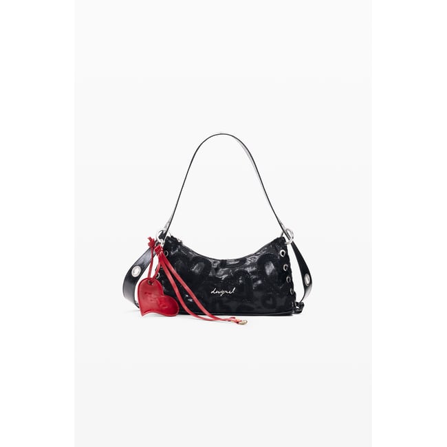 petit sac bandoulière cœurs noir <span itemprop=