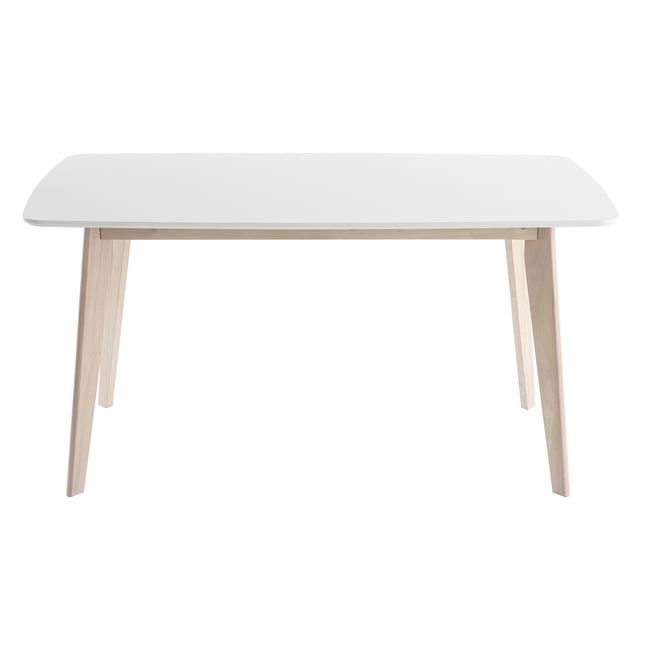 Table à manger scandinave blanc et bois clair rectangulaire L150 cm LEENA Couleur blanc <span itemprop=