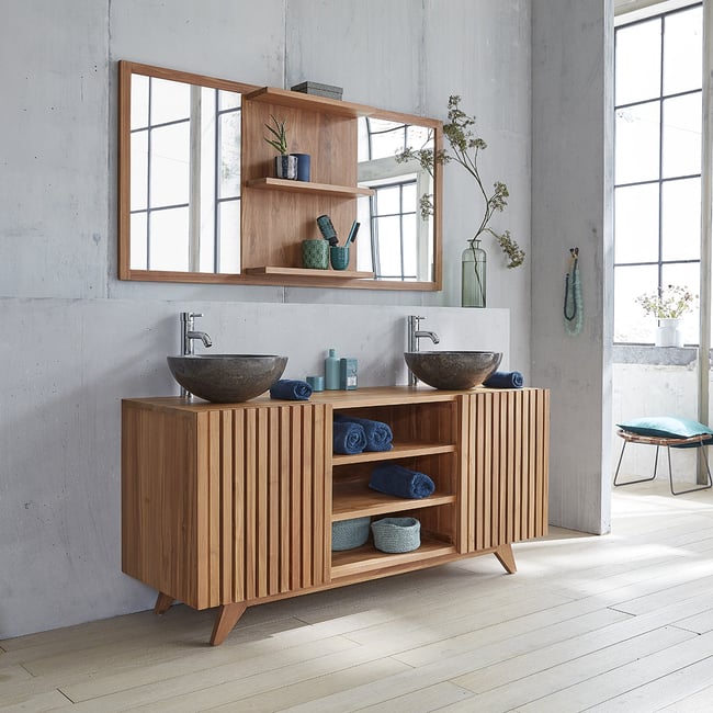 Meuble de salle de bain en teck massif 160 cm  RIO Couleur naturel <span itemprop=