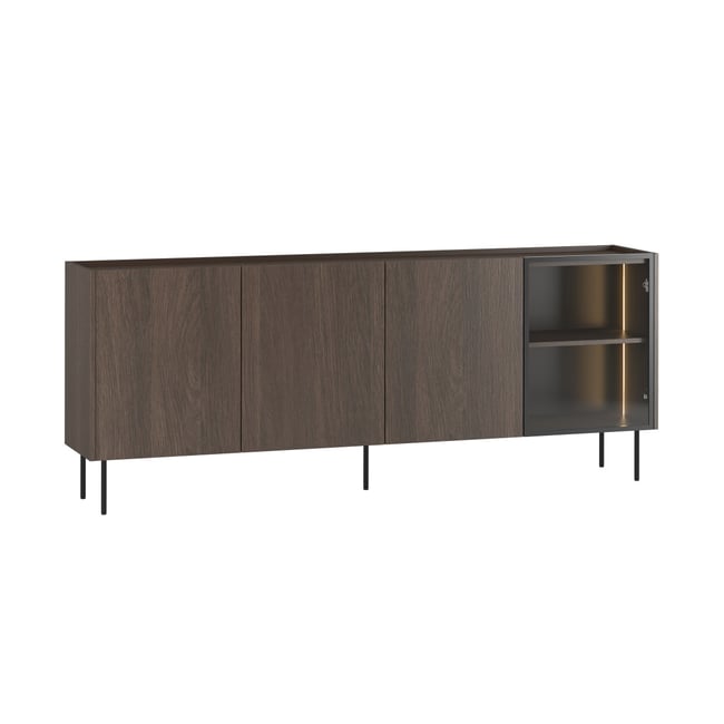 Buffet bas en  4 portes 220 cm, AURORA Couleur noir et noyer <span itemprop=