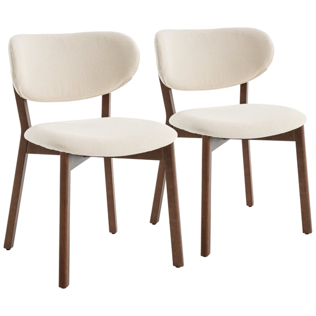 Lot de 2 chaises en bois et tissu boucle, AURA Couleur beige, bois foncé <span itemprop=