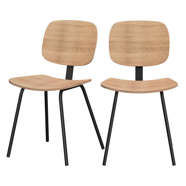 Lot de 2 chaises en bois plaqué frêne et pieds en métal - HOODIE Couleur bois clair <span itemprop=