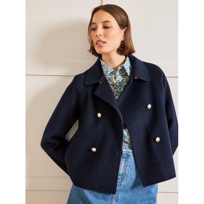 Manteau court lainage double face encre <span itemprop=