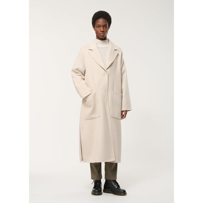 Manteau long oversize en laine mélangée off white <span itemprop=
