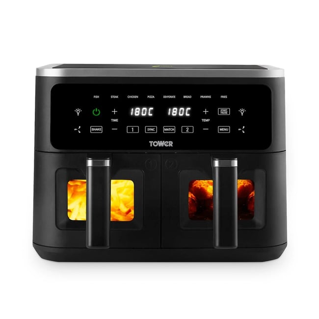 Vortx Vizion 9L Dual Air Fryer - T17177, black, TOWER