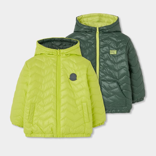 Parka garçon tissu technique réversible vert <span itemprop=