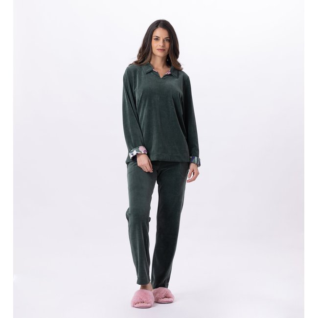 Jogging en velours GIOIA 822 vert <span itemprop=