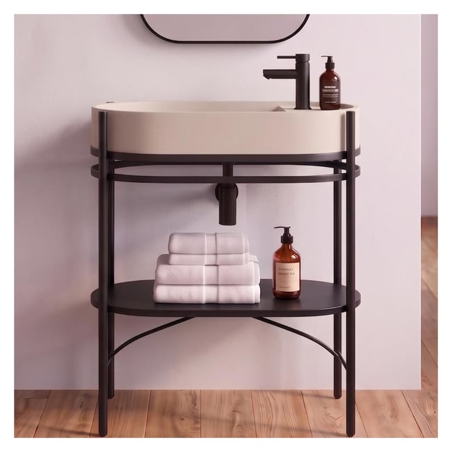 Meuble simple vasque sur pieds 80cm métal noir, vasque béton et robinet LUCIA - MOB IN