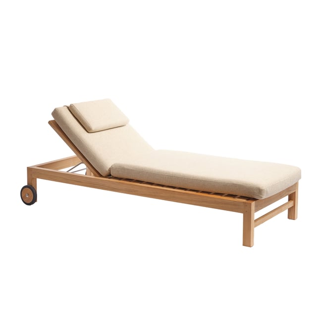 Bain de soleil inclinable en teck massif avec coussins beige chiné  PALOMBAGGIA beige_chine <span itemprop=
