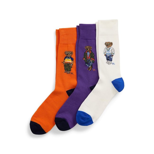Lote de 3 pares de meias branco + violeta + laranja <span itemprop=