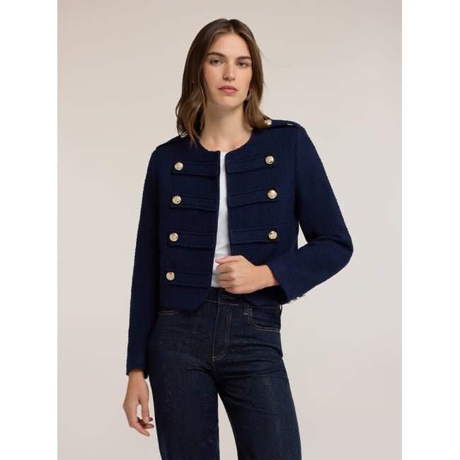Veste courte avec boutons bijoux bleu <span itemprop=
