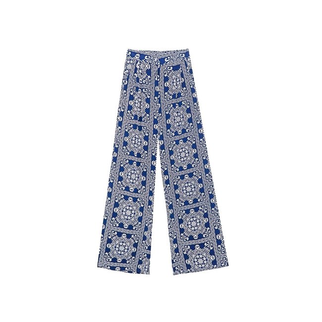 Pantalon large POZO imprimé bleu <span itemprop=