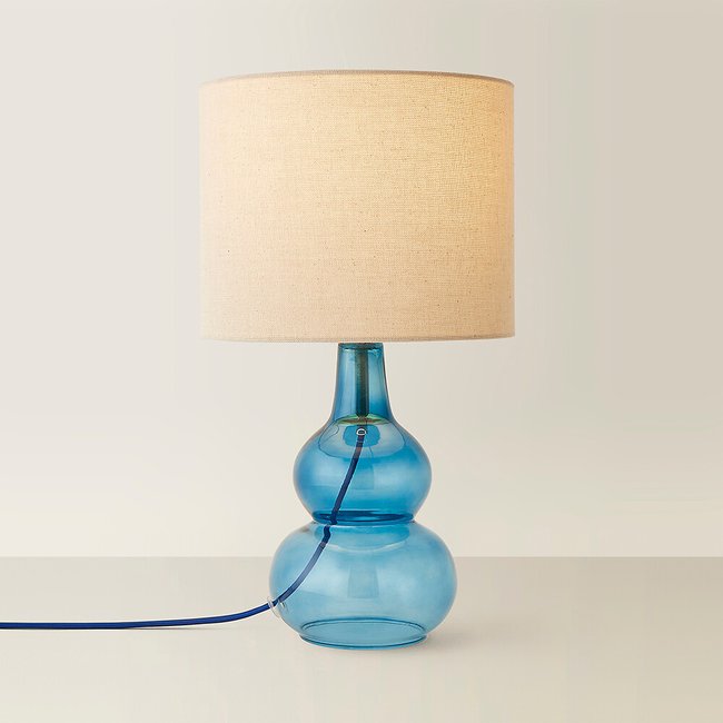 Bubble Glass Table Lamp with Linen Shade - SO'HOME