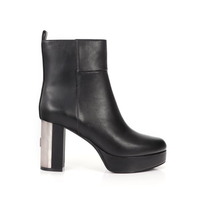 Bottines à plateforme et talon bloc métallique noir <span itemprop=