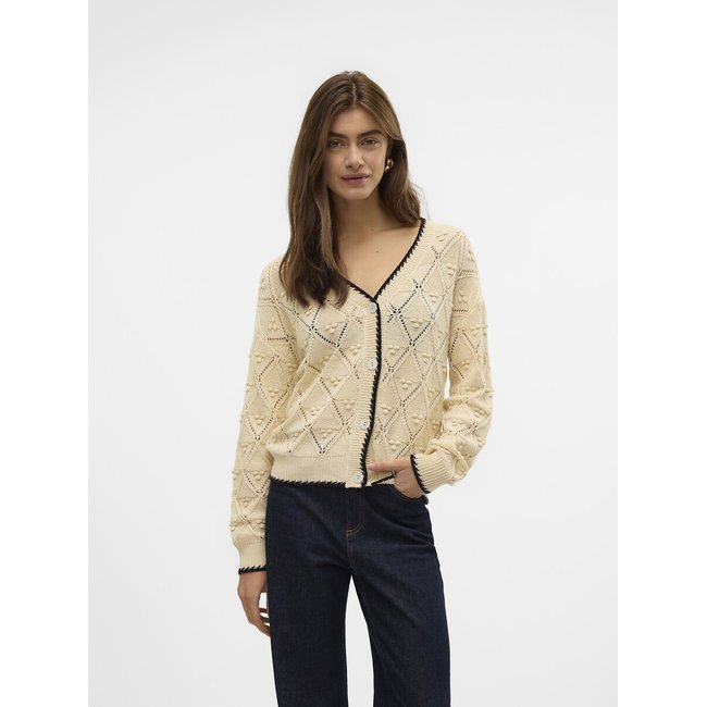 Chaqueta de punto con cuello de pico con botón crudo/azul marino <span itemprop=