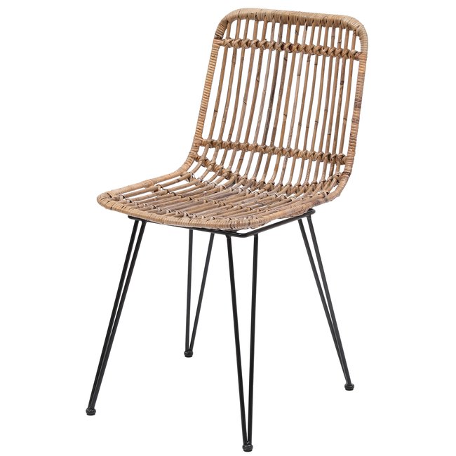 Lot de 2 chaises, métal et rotin, LUMPUR Couleur marron <span itemprop=