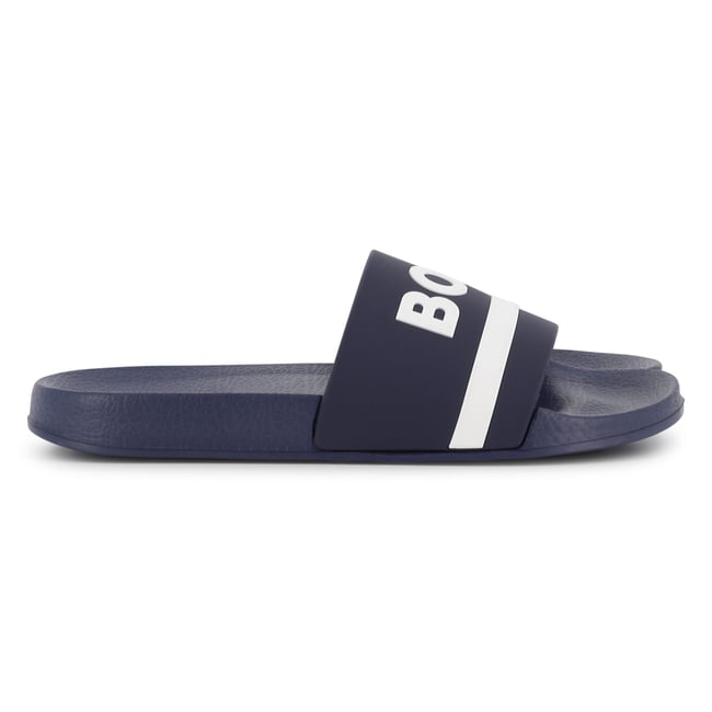 Claquettes siglées bleu cargo <span itemprop=