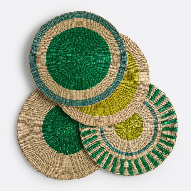 Lot de 4 sets de table en herbier, Romix Couleur vert/bleu <span itemprop=