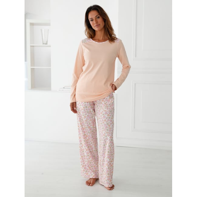 Pyjama fluide encolure ronde imprimé rose <span itemprop=