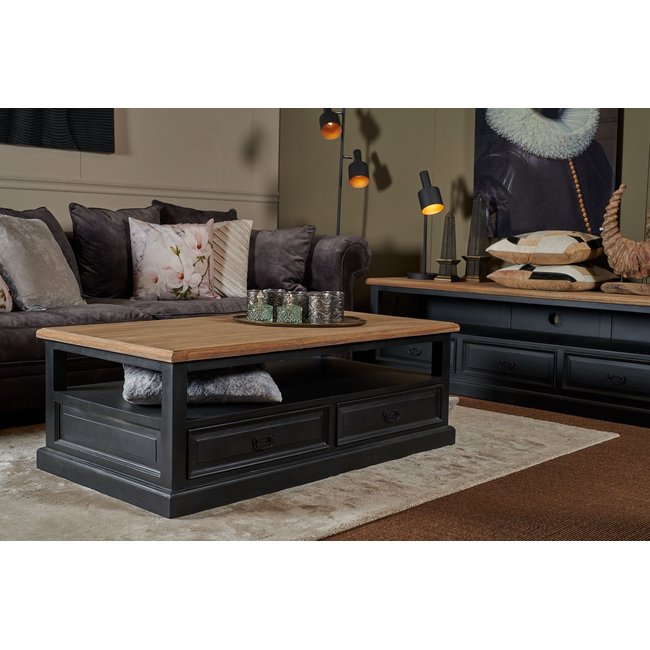 Table basse en bois noir 4 tiroirs 1 niche - DALILA Couleur noir <span itemprop=