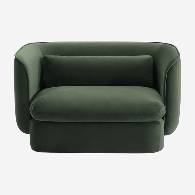 Fauteuil en tissu garni de plumes KALMIA Couleur kaki <span itemprop=